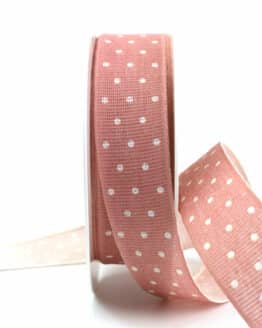 Baumwollband mit Punkten, altrosa, 25 mm breit - geschenkband-mit-punkten, geschenkband, geschenkband-gemustert
