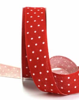 Baumwollband mit Punkten, rot, 25 mm breit - geschenkband-mit-punkten, geschenkband, geschenkband-gemustert