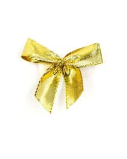 Fertigschleife aus 15 mm Lurexband, gold, mit Klebepunkt - geschenkverpackung, fertigschleifen