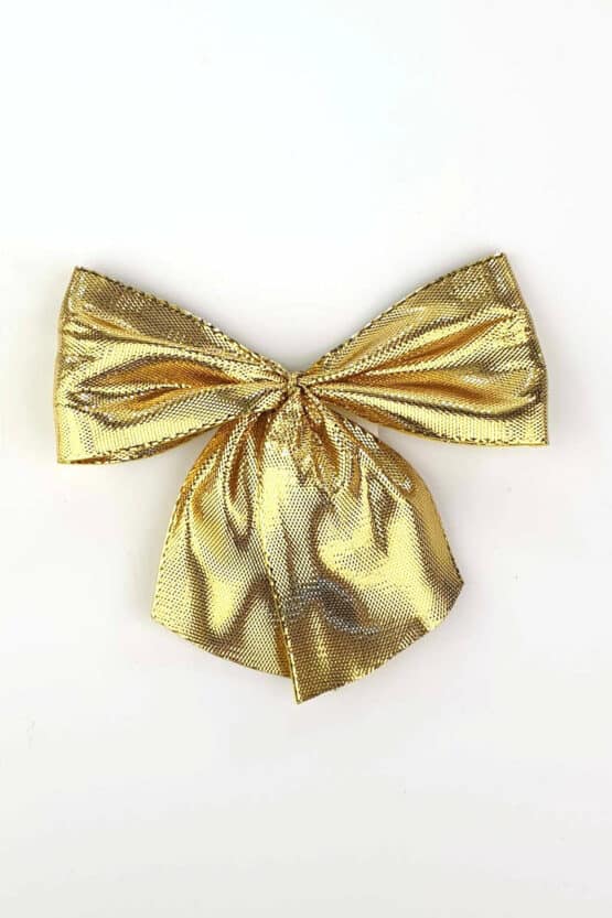 Fertigschleife aus 40 mm Lurexband, gold, mit Klebepunkt - fertigschleifen, geschenkverpackung