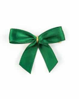 Fertigschleife aus 15 mm Satinband, dunkelgrün, mit Klebepunkt