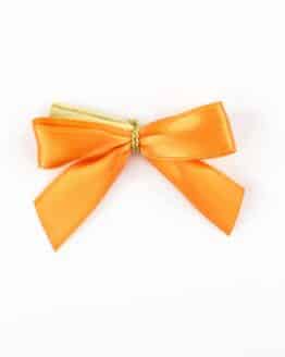 Fertigschleife aus 15 mm Satinband, orange, mit Clip - geschenkverpackung, fertigschleifen