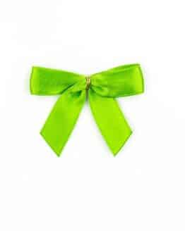 Fertigschleife aus 15 mm Satinband, grün, mit Klebepunkt - geschenkverpackung, fertigschleifen