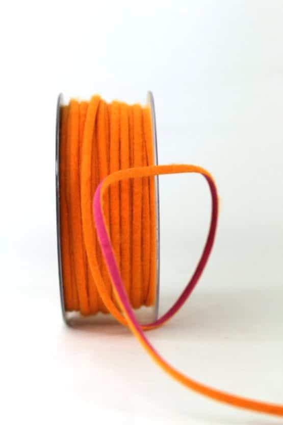Zweifarbige Filzschnur, orange-pink, 5 mm breit - geschenkband-einfarbig, dekoband
