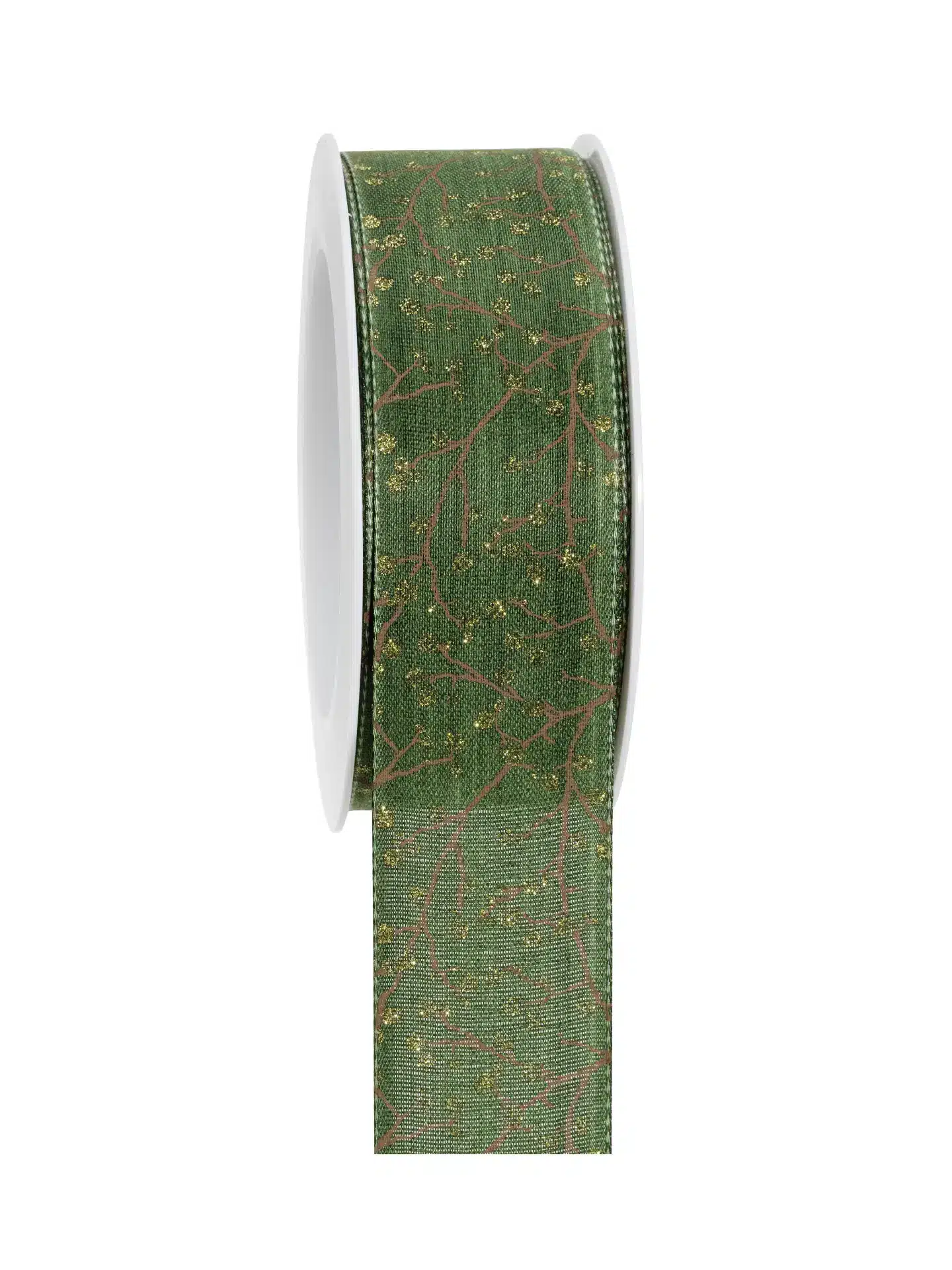 Geschenkband Beeren m.fs.K. - dkl.gruen-gold - 40mm - 15m - 805904005915