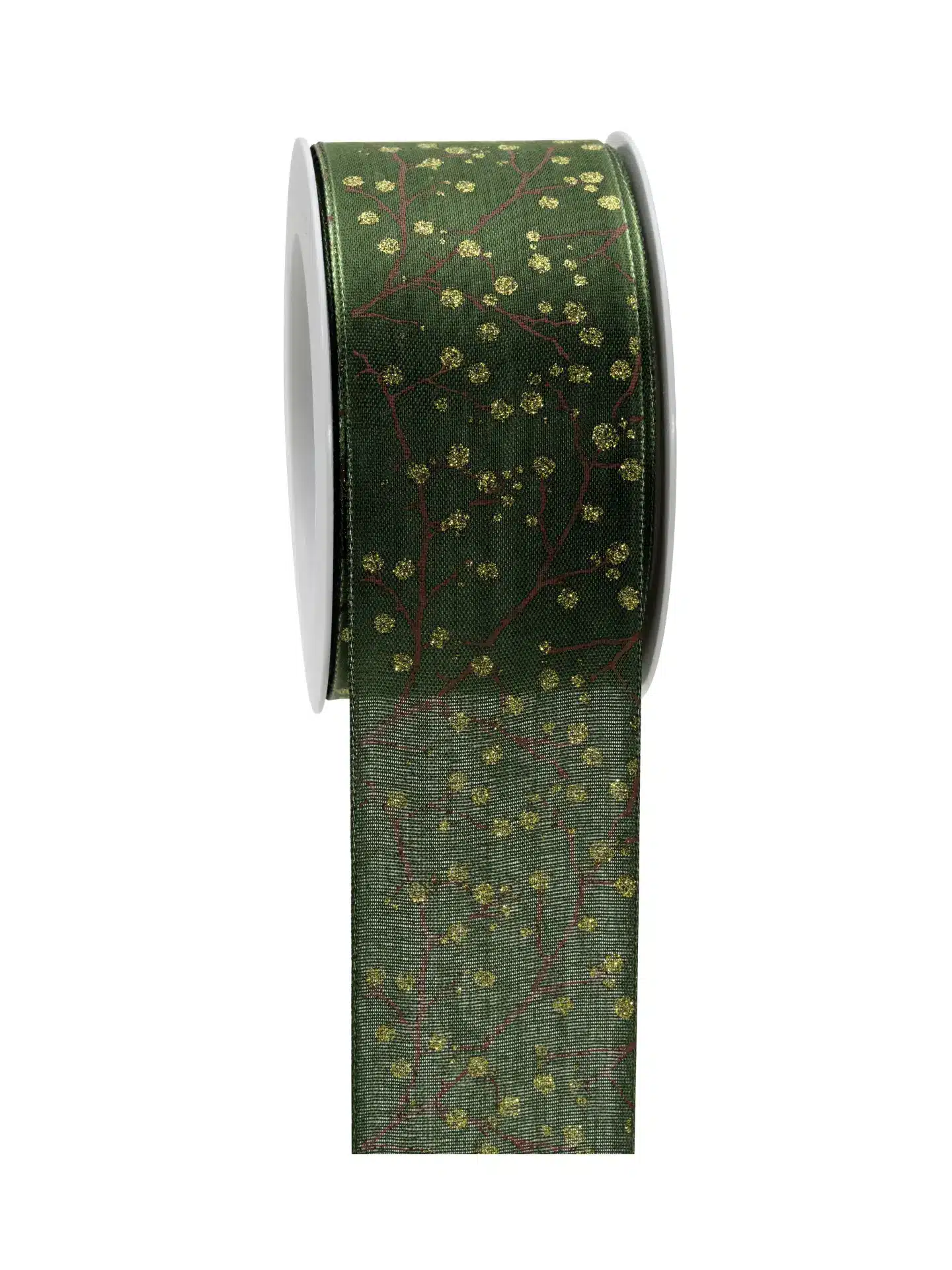 Geschenkband Beeren m.fs.K. - dkl.gruen-gold - 60mm - 15m - 805906005915
