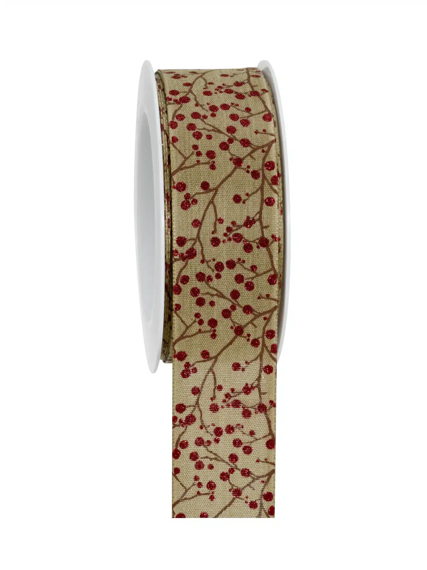 Geschenkband Beeren m.fs.K. - hellbraun-kardinal - 40mm - 15m - 805904007115