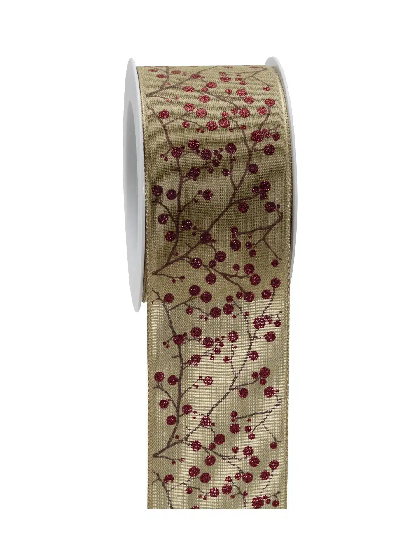 Geschenkband Beeren m.fs.K. - hellbraun-kardinal - 60mm - 15m - 805906007115