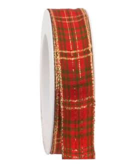 Karoband Weihnachten, rot-grün-gold, 25 mm breit, 20 m Rolle mit Drahtkante