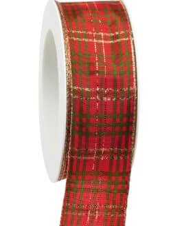 Karoband Weihnachten, rot-grün-gold, 40 mm breit mit Drahtkante