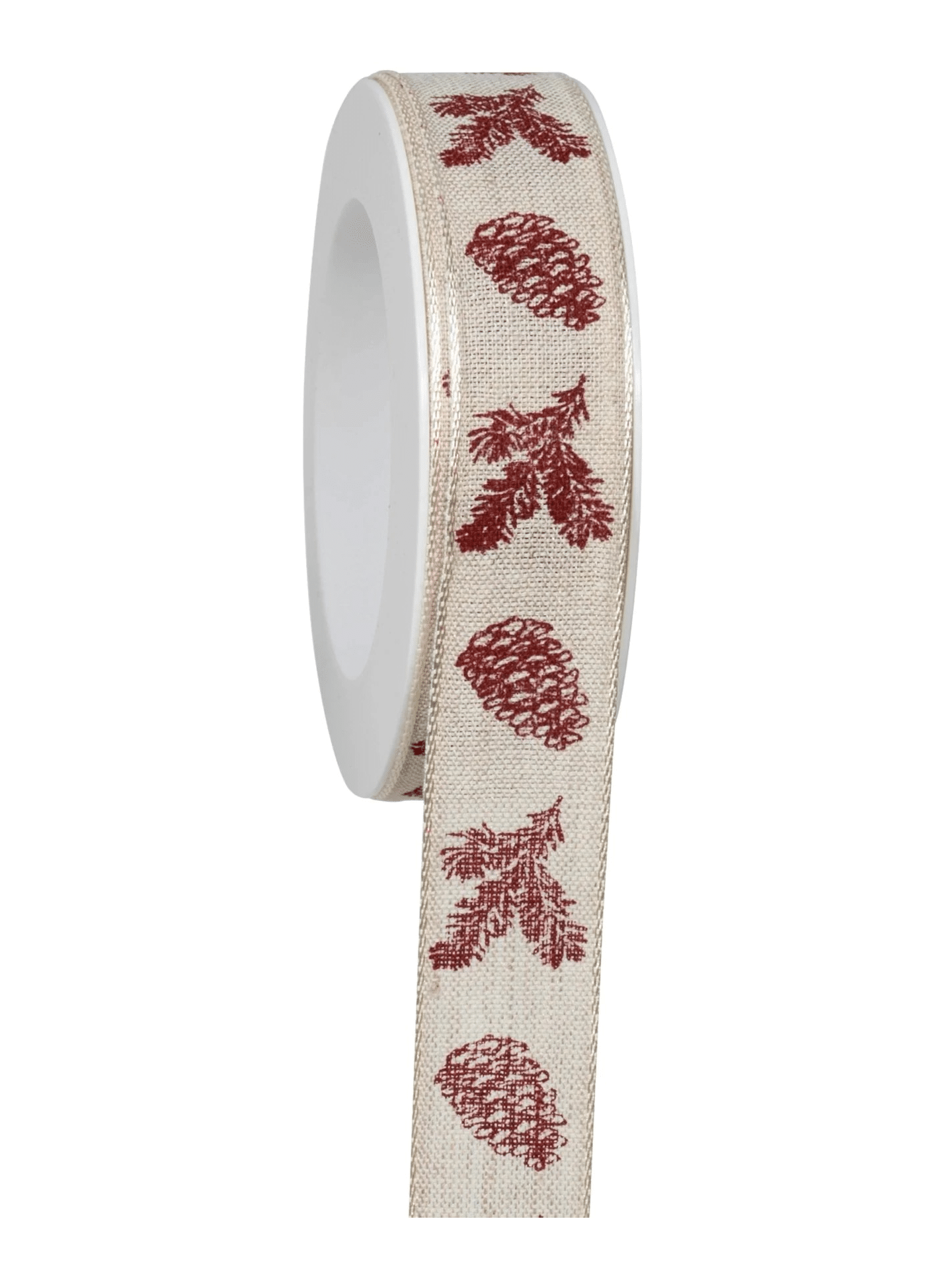 Geschenkband Leinen Weihnachten Zweige creme-bordeaux 25mm - 862902507118 Geschenkband Leinen Weihnachten Zweige creme-bordeaux 25mm - 862902507118