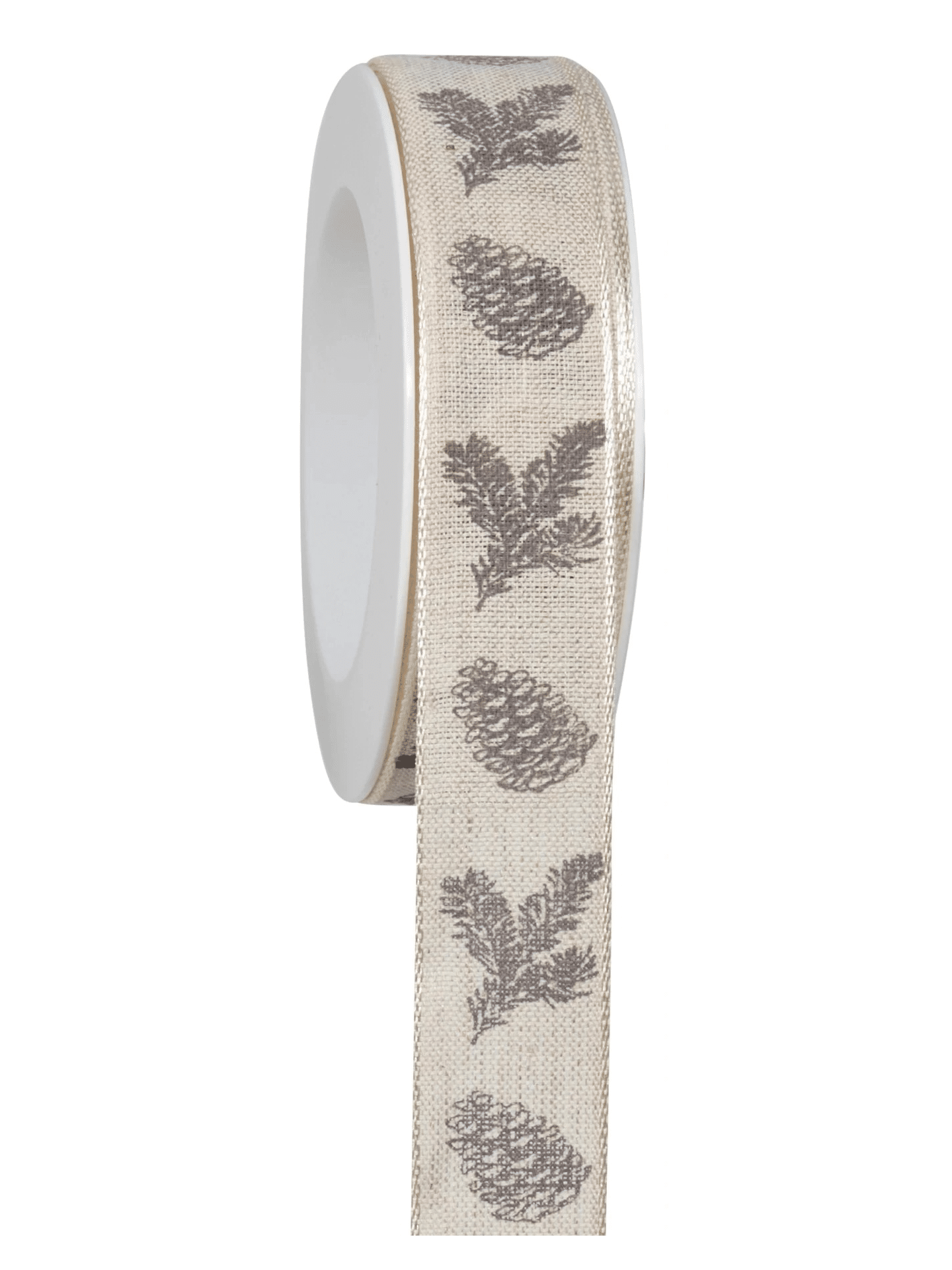 Geschenkband Leinen Weihnachten Zweige creme-grau 25mm - 862902508318