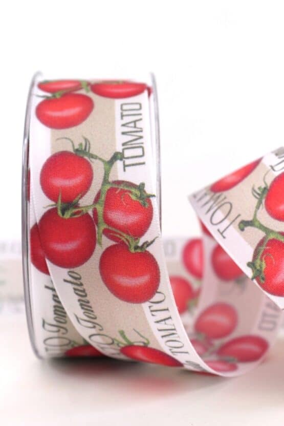 Geschenkband Tomaten, 40 mm - geschenkband-gemustert, geschenkband-fuer-anlaesse, essen-trinken, anlasse