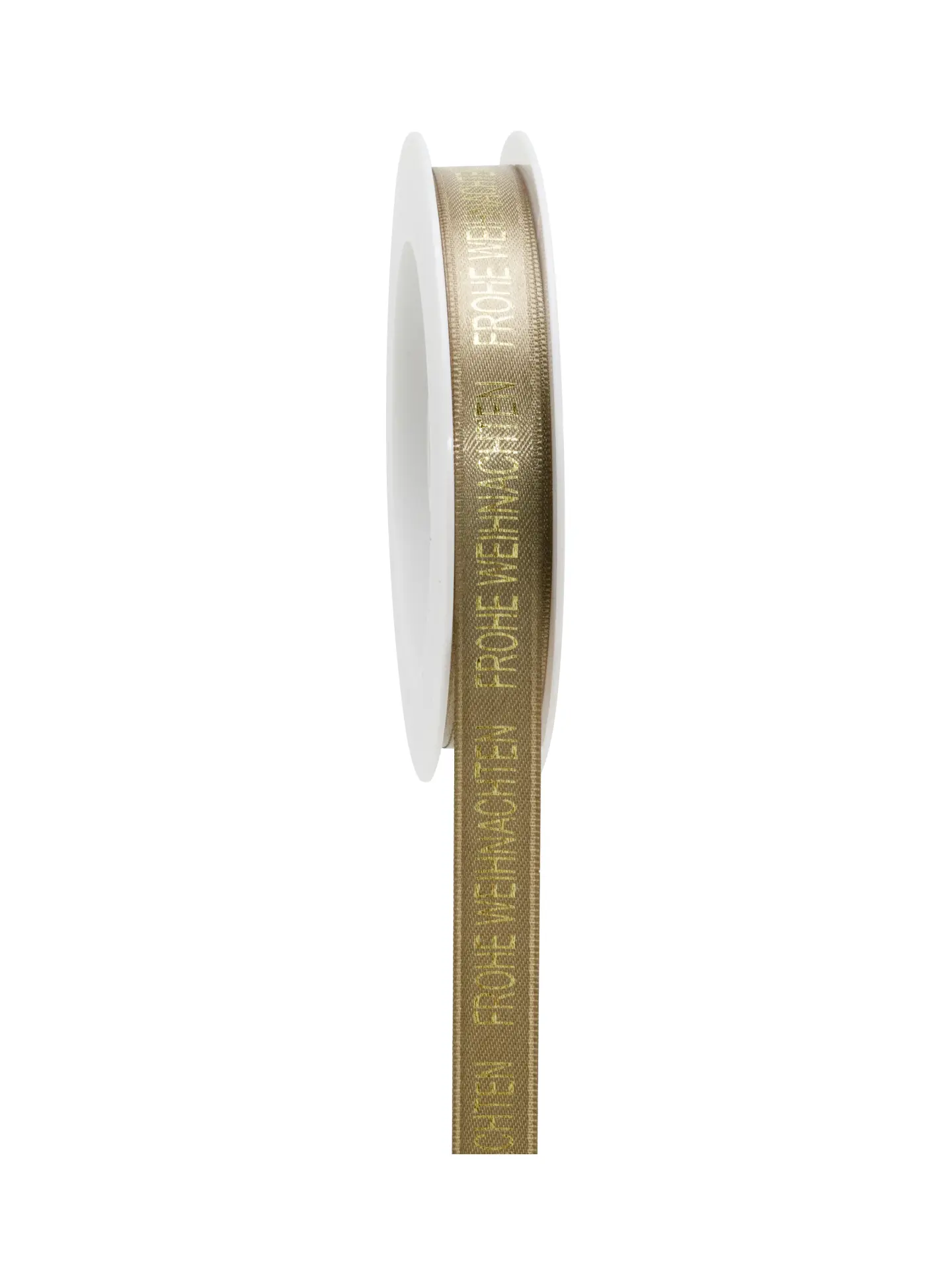 Geschenkband Weihnachtsgrüße - hellbraun-gold - 15mm - 18m - 883101507118