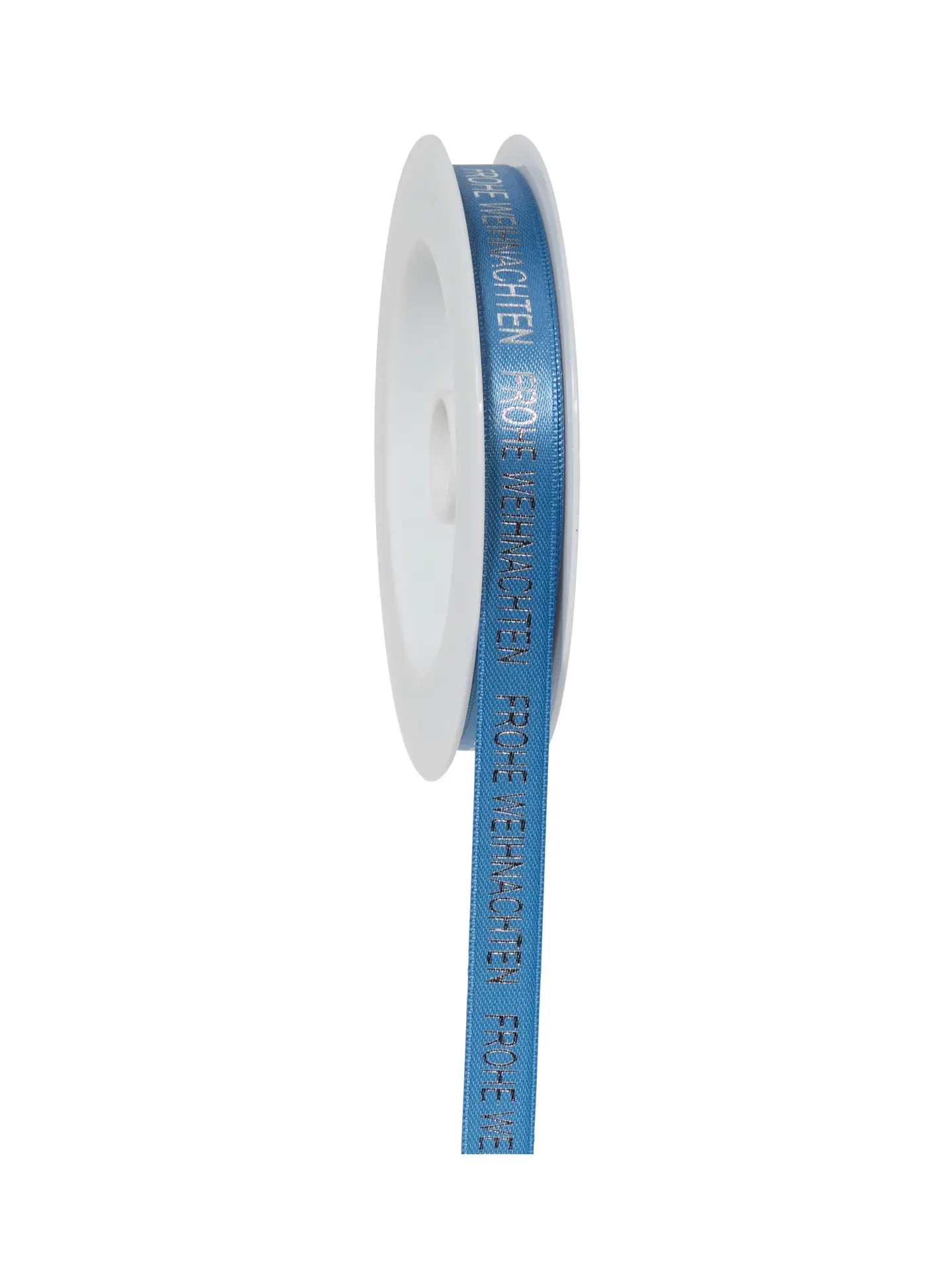 Geschenkband Weihnachtsgrüße - mittelblau-silber - 15mm - 18m - 883101503218