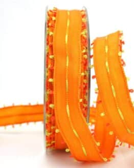 Geschenkband orange-grün, 25 mm breit - dekoband-mit-drahtkante, sonderangebot