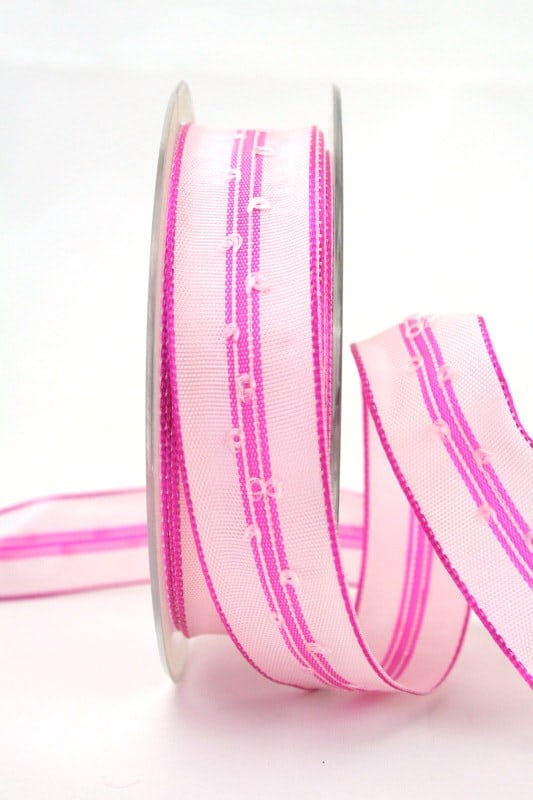 Schlichtes Geschenkband rosa, 25 mm breit - dekoband-mit-drahtkante