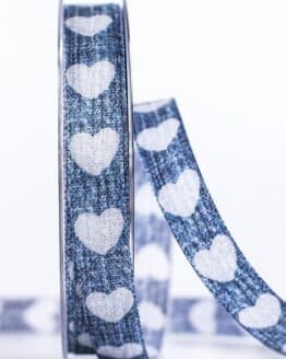 Jeansband mit Herzen, blau, 15 mm breit - geschenkband, geschenkband-mit-herzen