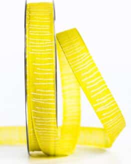 Leinenstrukturband mit Streifen, gelb, 15 mm breit - geschenkband, geschenkband-gemustert