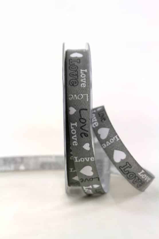 Leinenband “Love”, grau, 15 mm breit - muttertag, anlasse, hochzeit, valentinstag, geschenkband, geschenkband-fuer-anlaesse
