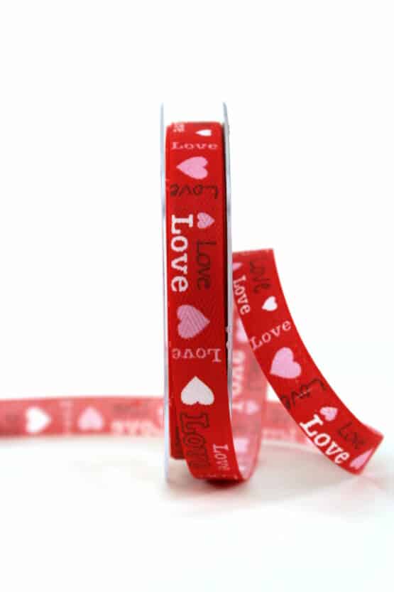 Leinenband “Love”, rot, 15 mm breit - geschenkband, geschenkband-fuer-anlaesse, muttertag, anlasse, hochzeit, valentinstag