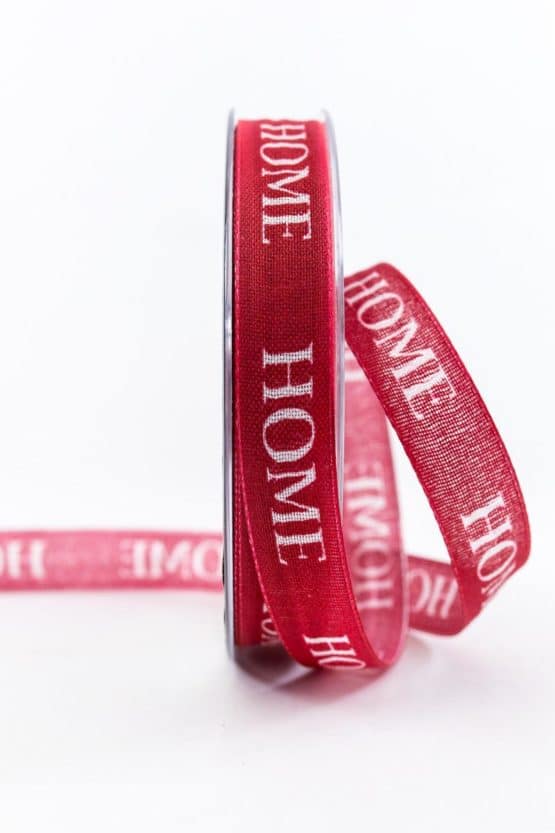 Home Geschenkband, rot, 15 mm breit - geschenkband, geschenkband-gemustert