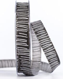Leinenstrukturband mit Streifen, schwarz, 15 mm breit - geschenkband, geschenkband-gemustert