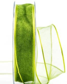 Organzaband mit Drahtkante, grün, 25 mm breit - geschenkband, organzaband-mit-drahtkante, organzaband