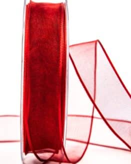 Organzaband mit Drahtkante, rot, 25 mm breit - geschenkband, organzaband-mit-drahtkante, organzaband