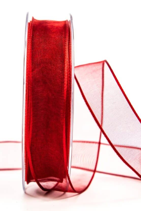 Organzaband mit Drahtkante, rot, 25 mm breit - organzaband, organzaband-mit-drahtkante, geschenkband