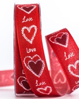 Geschenkband “Love”, rot, 25 mm breit - valentinstag, muttertag, geschenkband, geschenkband-mit-herzen, geschenkband-gemustert, geschenkband-fuer-anlaesse, anlasse