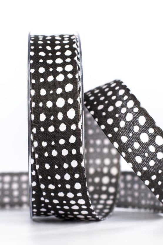 Geschenkband in Leinenoptik, schwarz, 25 mm breit - geschenkband, geschenkband-gemustert