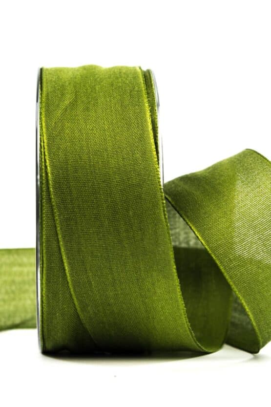 Geschenkband Leinen, moosgrün, 40 mm breit - geschenkband, geschenkband-einfarbig
