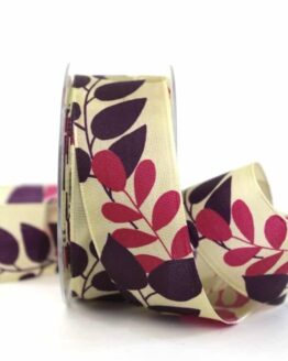 Geschenkband Blätter, lila, 40 mm breit