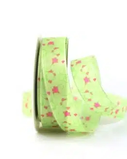 Geschenkband Blütenranke, grün, 25 mm breit - geschenkband-gemustert
