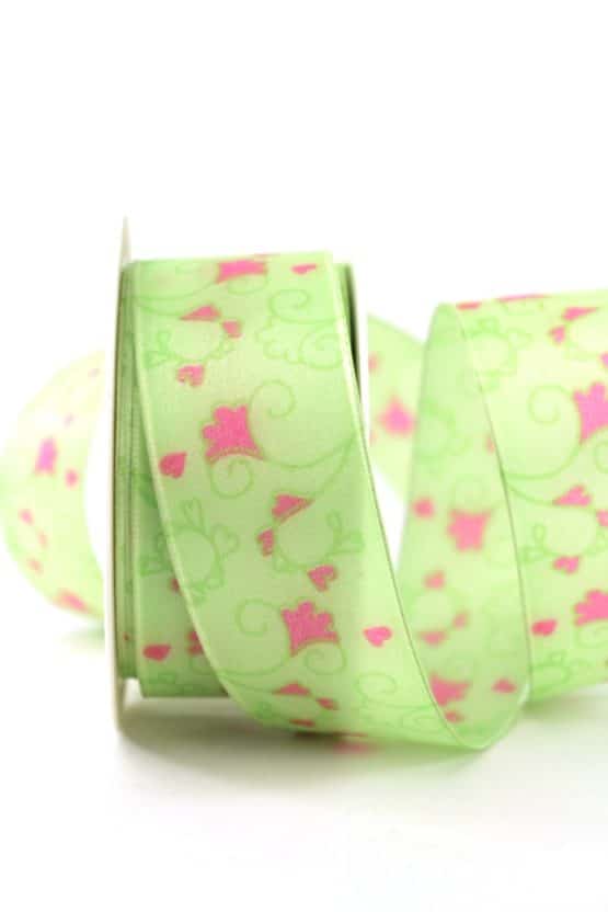 Geschenkband Blütenranke, grün, 40 mm breit - geschenkband-gemustert