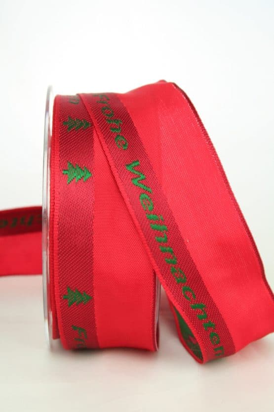 Geschenkband 'Frohe Weihnachten', rot-grün, 40 mm breit - sonderangebot, geschenkband-weihnachten