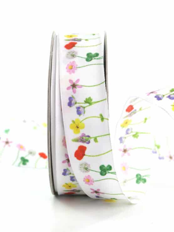 Dekoband Blumenwiese, 25 mm breit - geschenkband, geschenkband-gemustert, dekoband