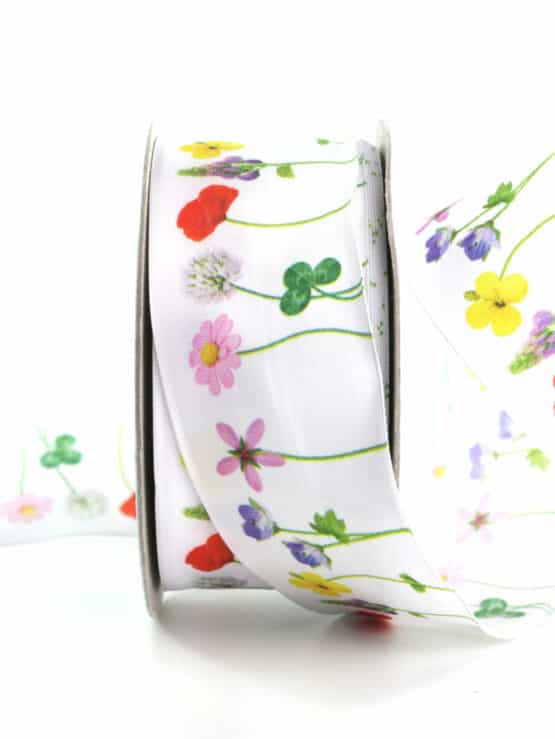 Dekoband Blumenwiese, 40 mm breit - geschenkband, geschenkband-gemustert, dekoband