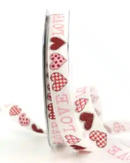 Geschenkband LOVE, rosa/rot, 15 mm breit - geschenkband, geschenkband-mit-herzen