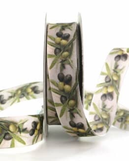 Dekoband Oliven, 25 mm breit - geschenkband, geschenkband-gemustert, dekoband