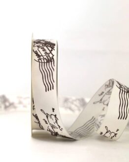 Taftband mit Poststempel aus Paris, creme, 25 mm breit