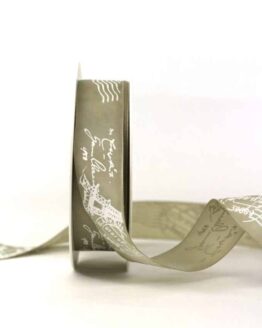 Taftband mit Poststempel aus Paris, taupe, 25 mm breit