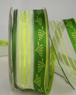 Transparentes Geschenkband mit Weinreben, grün, 40 mm - organzaband-gemustert, 30-rabatt, sonderangebot