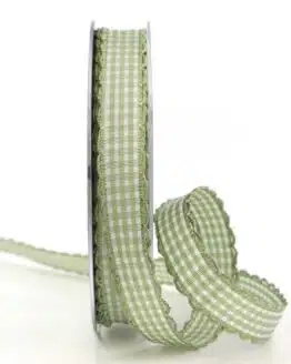 Karoband m. Rüschen, lindgrün, 15 mm breit - geschenkband, geschenkband-kariert, karoband