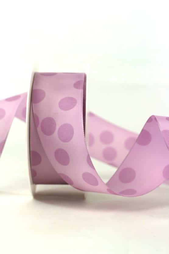 Geschenkband mit Punkten, flieder, 40 mm breit - geschenkband-gemustert