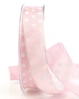 Dekoband mit Punkten, rosé, 25 mm breit - geschenkband, geschenkband-gemustert, geschenkband-mit-punkten