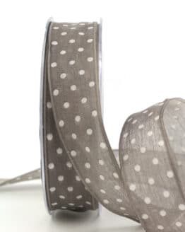 Leinenband mit Punkten, taupe, 25 mm breit - geschenkband-mit-punkten, geschenkband, geschenkband-gemustert