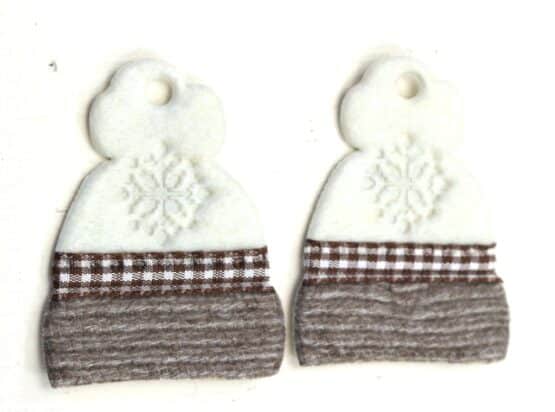 Geschenkanhänger Mütze braun-weiß, aus Stoff, 20 Stück Beutel - geschenkanhaenger, accessoires
