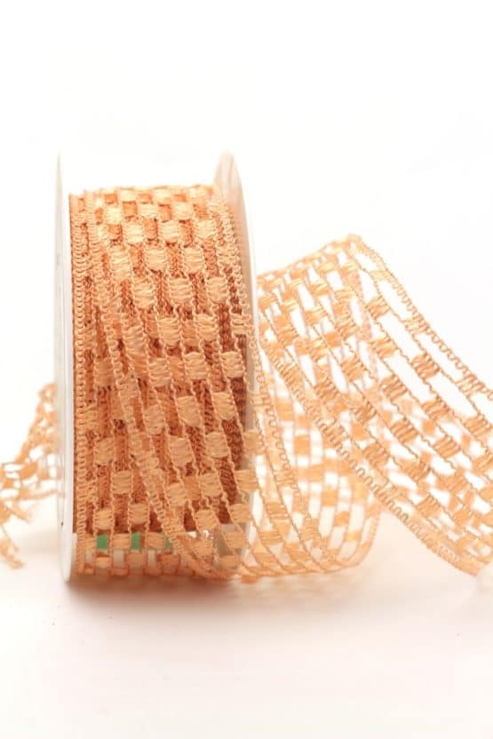 Gitterband lachs, 40 mm breit - sonderangebot, gitterband, dekoband-mit-drahtkante, 50-rabatt